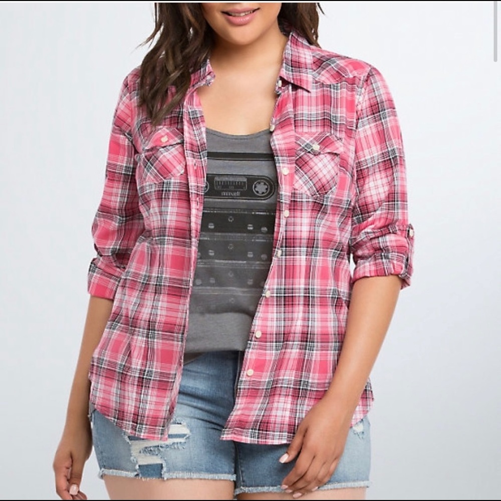 Torrid Plaid Camp Button Down Shirt Sunrise Plaid